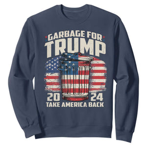 Garbage For Trump 2024 Sweatshirt Take America Back America Flag TS11 Navy Print Your Wear