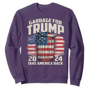 Garbage For Trump 2024 Sweatshirt Take America Back America Flag TS11 Purple Print Your Wear