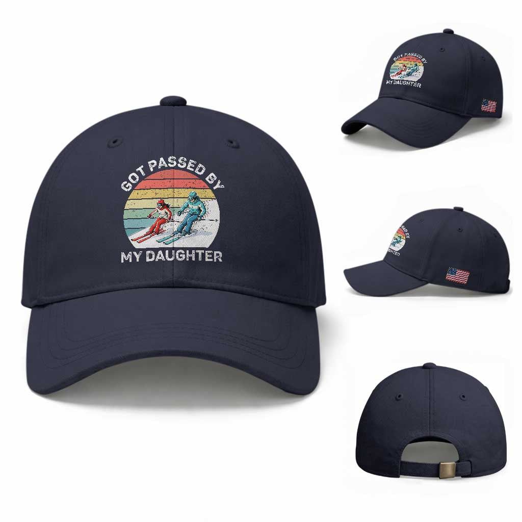 Funny Skiing Dad Baseball Cap Got Passed By My Daughter Retro Vintage TS11 Baseball Cap Universal Fit Navy Print Your Wear