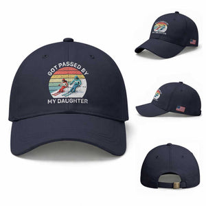 Funny Skiing Dad Baseball Cap Got Passed By My Daughter Retro Vintage TS11 Baseball Cap Universal Fit Navy Print Your Wear