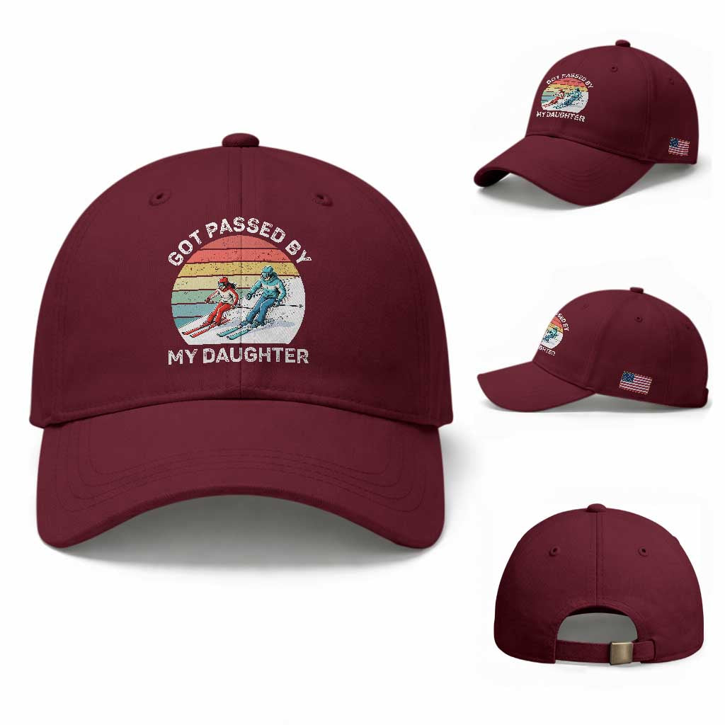 Funny Skiing Dad Baseball Cap Got Passed By My Daughter Retro Vintage TS11 Baseball Cap Universal Fit Maroon Print Your Wear