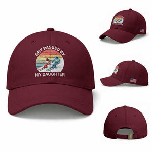 Funny Skiing Dad Baseball Cap Got Passed By My Daughter Retro Vintage TS11 Baseball Cap Universal Fit Maroon Print Your Wear