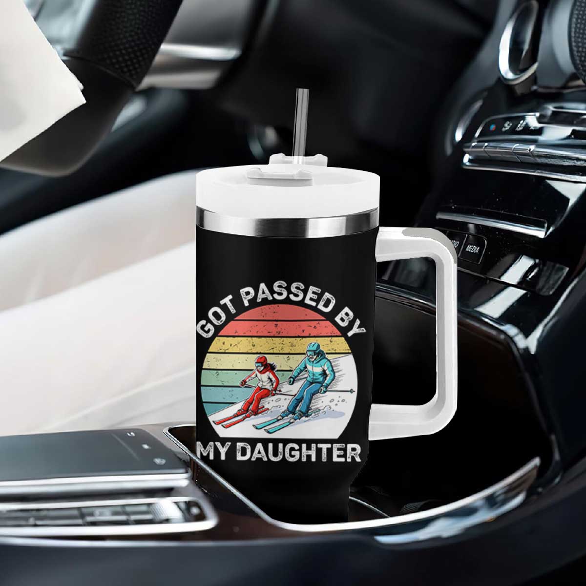 Funny Skiing Dad Tumbler With Handle Got Passed By My Daughter Retro Vintage TS11 Print Your Wear