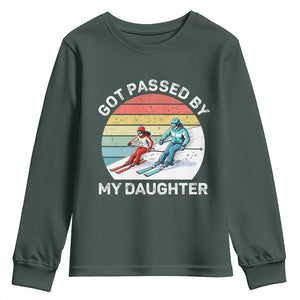Funny Skiing Dad Youth Sweatshirt Got Passed By My Daughter Retro Vintage TS11 Dark Forest Green Print Your Wear