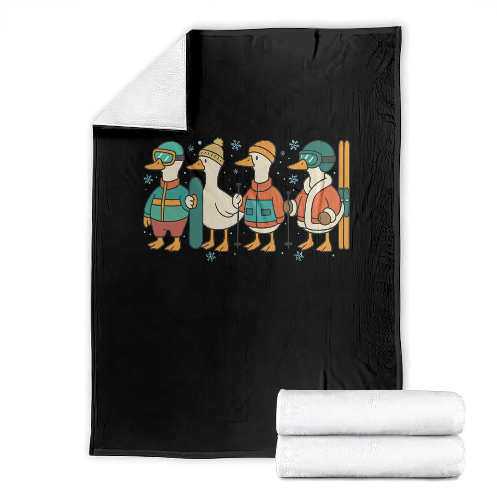 Funny Ski Snowboard Goose Throw Blanket Up To Snow Good Winter Sport TS11 Black Print Your Wear