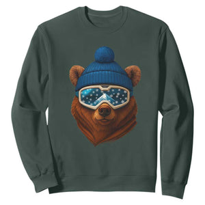 Grizzly Bear Snowboard Goggles Skiing Snow Winter Sport Sweatshirt TS11 Dark Forest Green Print Your Wear