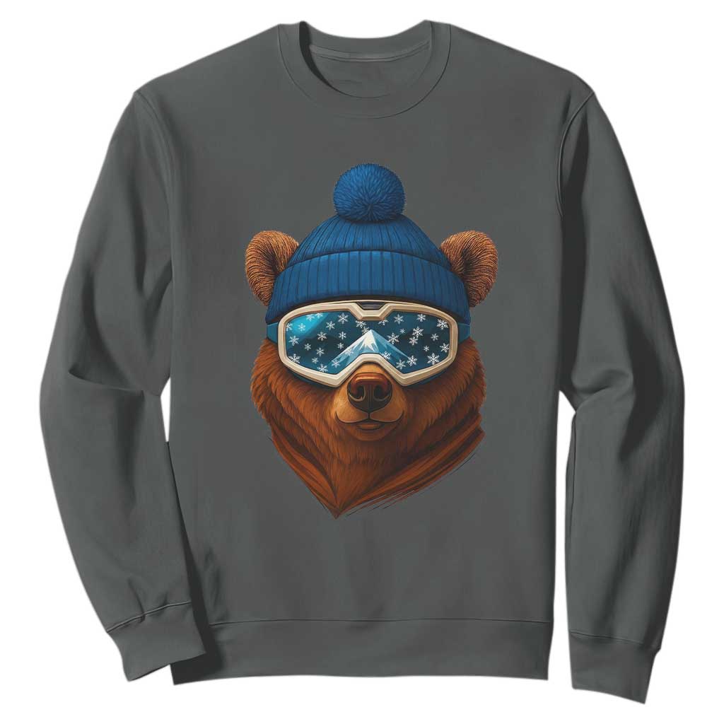 Grizzly Bear Snowboard Goggles Skiing Snow Winter Sport Sweatshirt TS11 Dark Heather Print Your Wear