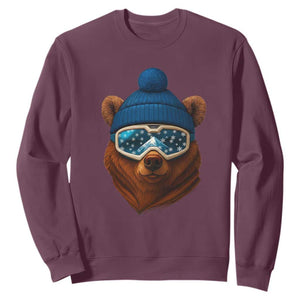 Grizzly Bear Snowboard Goggles Skiing Snow Winter Sport Sweatshirt TS11 Maroon Print Your Wear