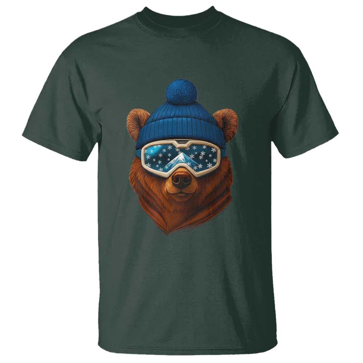 Grizzly Bear Snowboard Goggles Skiing Snow Winter Sport T Shirt TS11 Dark Forest Green Print Your Wear
