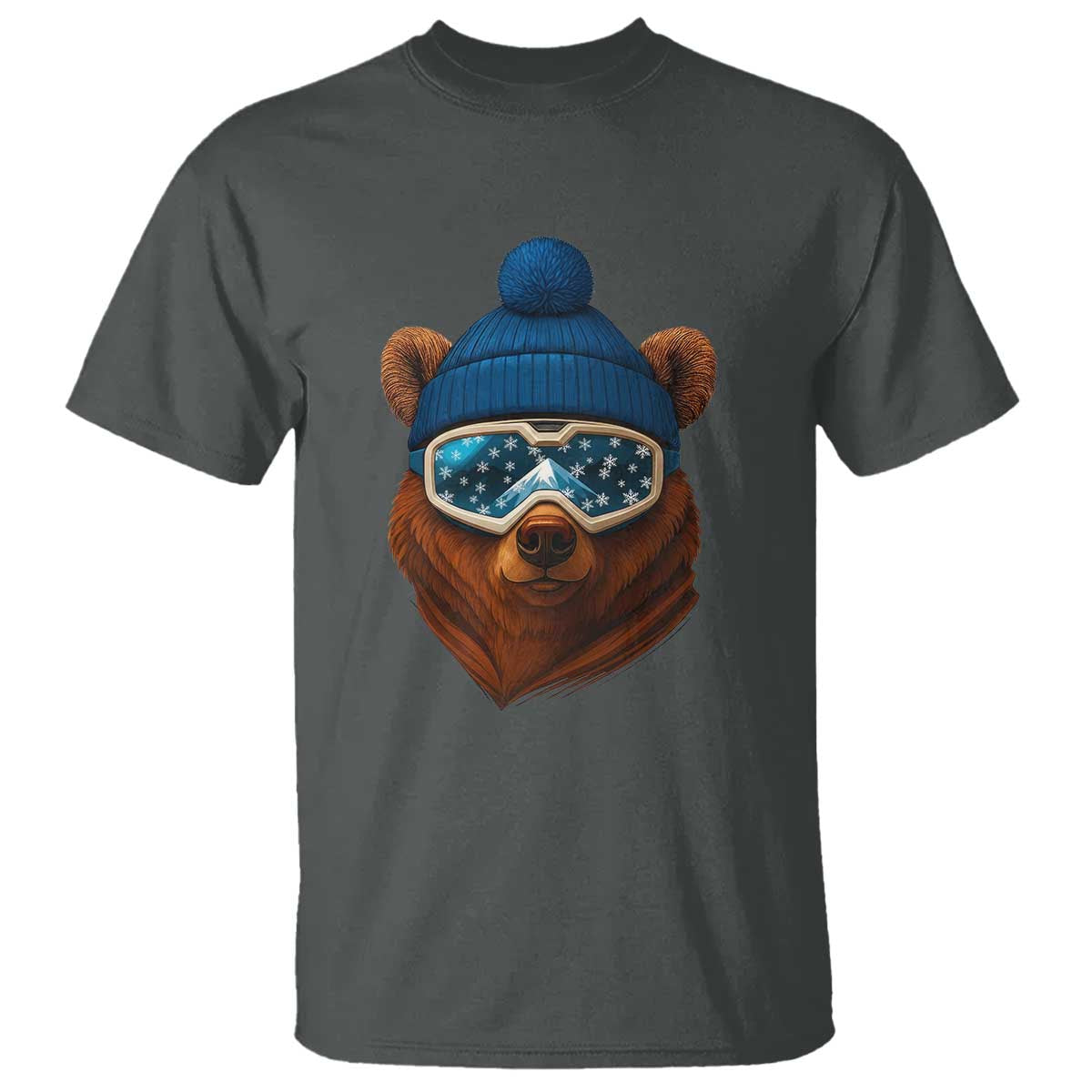Grizzly Bear Snowboard Goggles Skiing Snow Winter Sport T Shirt TS11 Dark Heather Print Your Wear