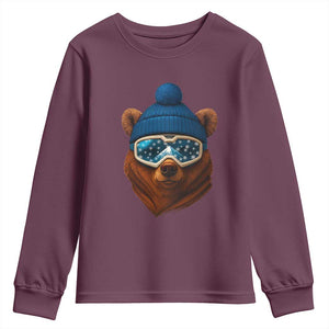Grizzly Bear Snowboard Goggles Skiing Snow Winter Sport Youth Sweatshirt TS11 Maroon Print Your Wear