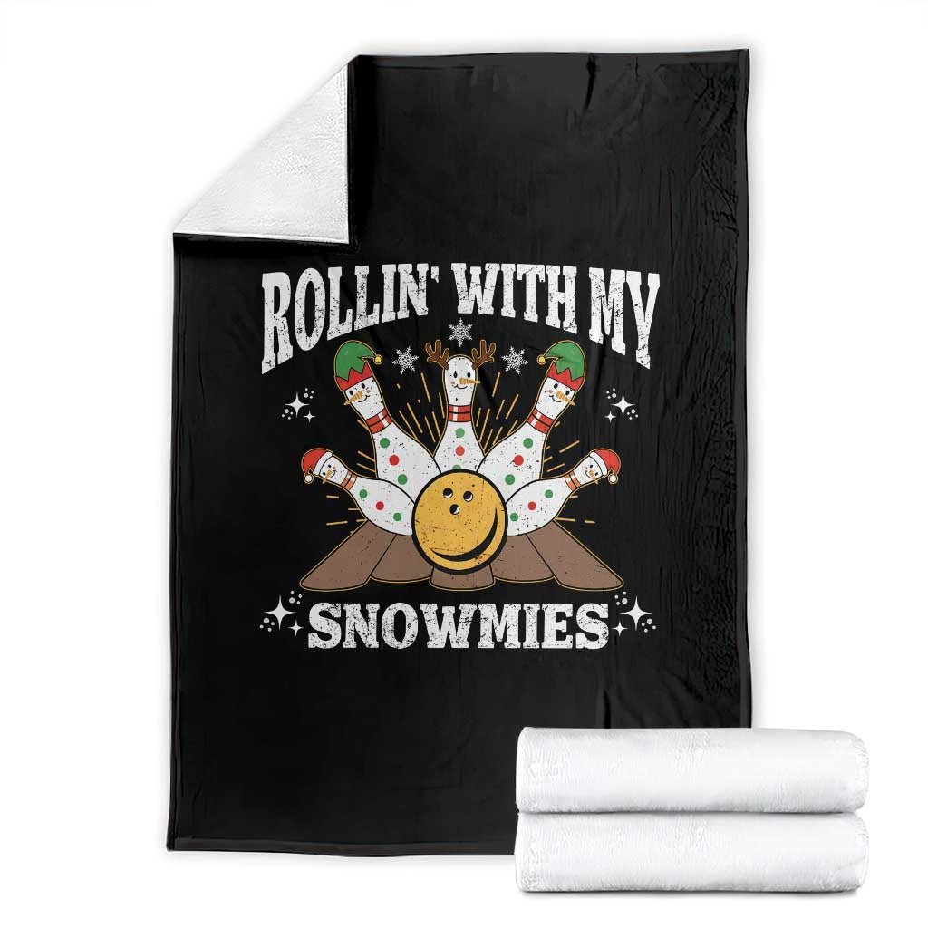 Funny Christmas Bowling Throw Blanket Rollin With My Snowmies Bowling Pins TS11 Black Print Your Wear