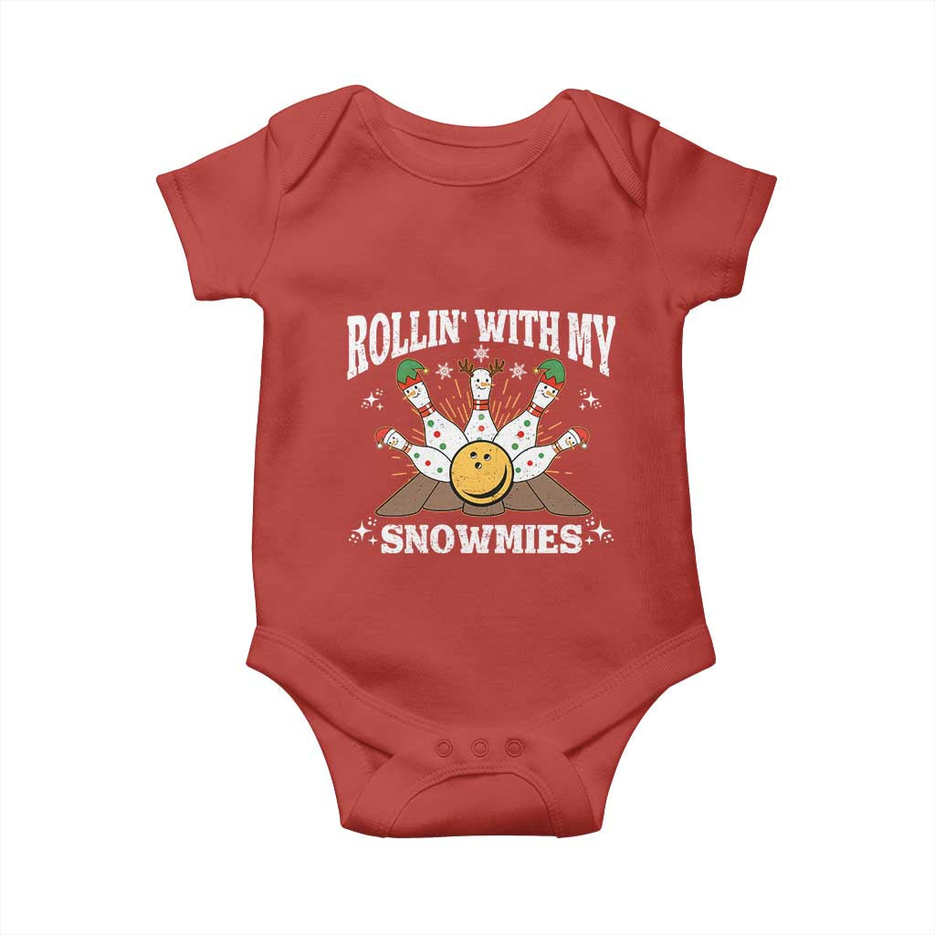Funny Christmas Bowling Baby Onesie Rollin With My Snowmies Bowling Pins TS11 Red Print Your Wear
