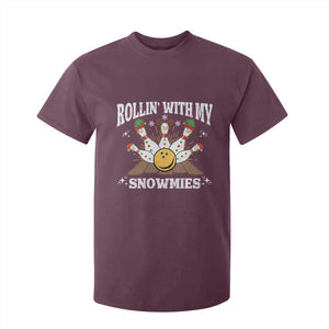 Funny Christmas Bowling T Shirt For Kid Rollin With My Snowmies Bowling Pins TS11 Maroon Print Your Wear