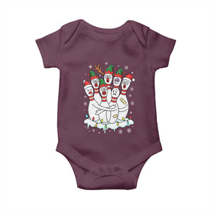 Funny Scared Cartoon Christmas Bowling Pins Baby Onesie TS11 Maroon Print Your Wear