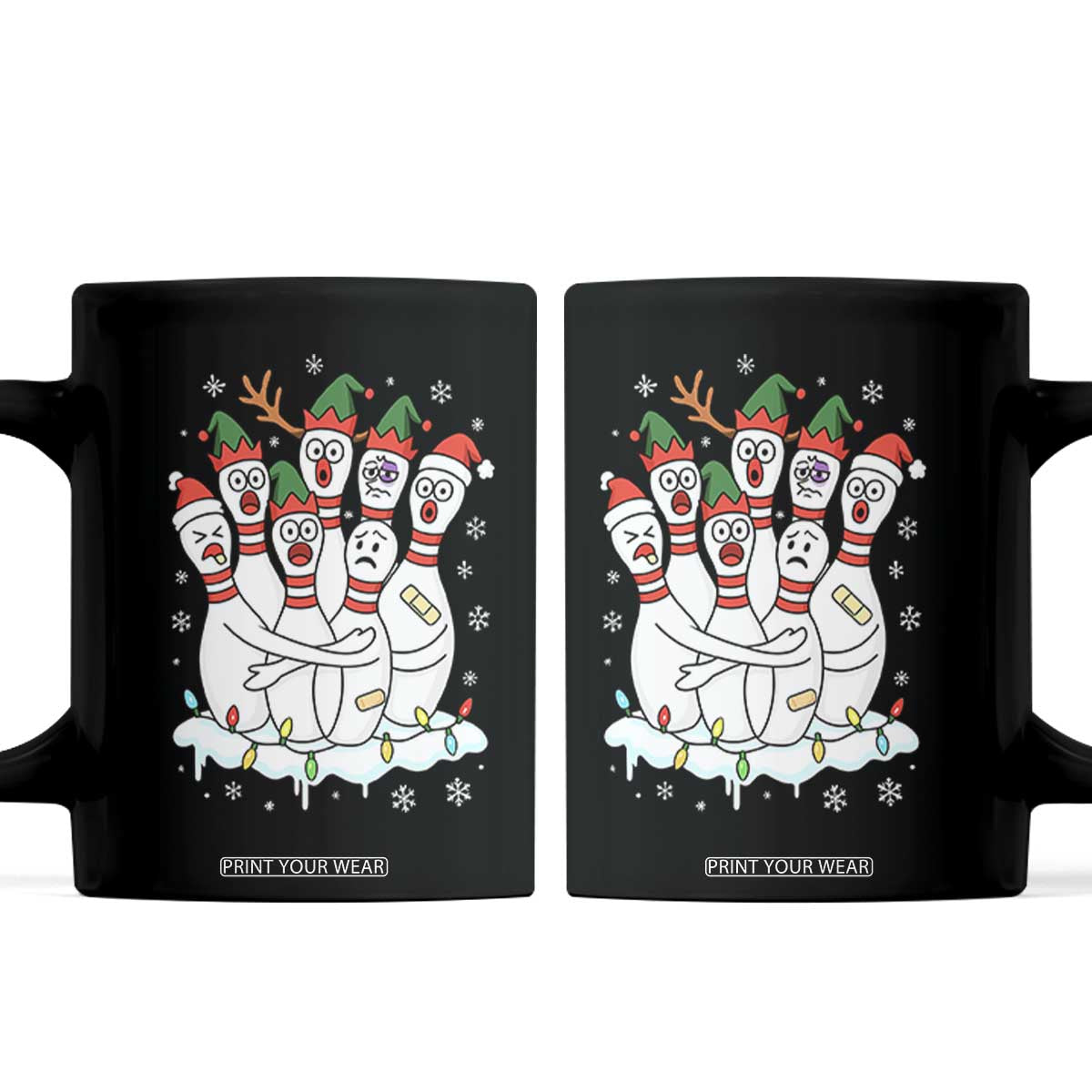 Funny Scared Cartoon Christmas Bowling Pins Coffee Mug TS11 Black Print Your Wear