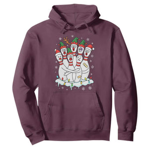 Funny Scared Cartoon Christmas Bowling Pins Hoodie TS11 Maroon Print Your Wear