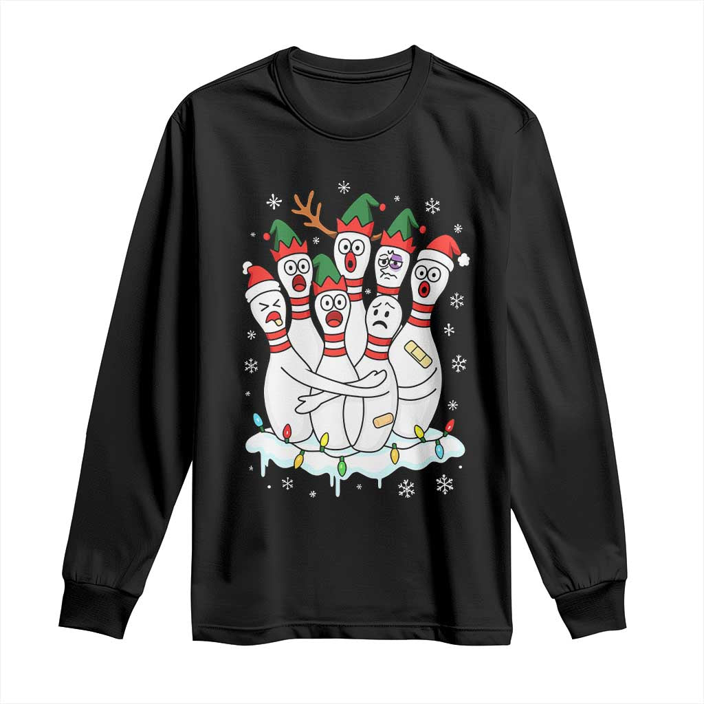 Funny Scared Cartoon Christmas Bowling Pins Long Sleeve Shirt TS11 Black Print Your Wear