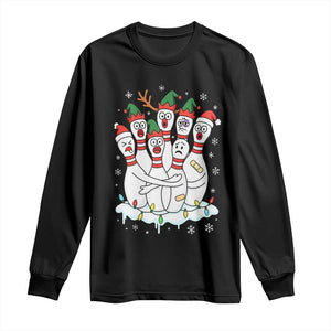 Funny Scared Cartoon Christmas Bowling Pins Long Sleeve Shirt TS11 Black Print Your Wear