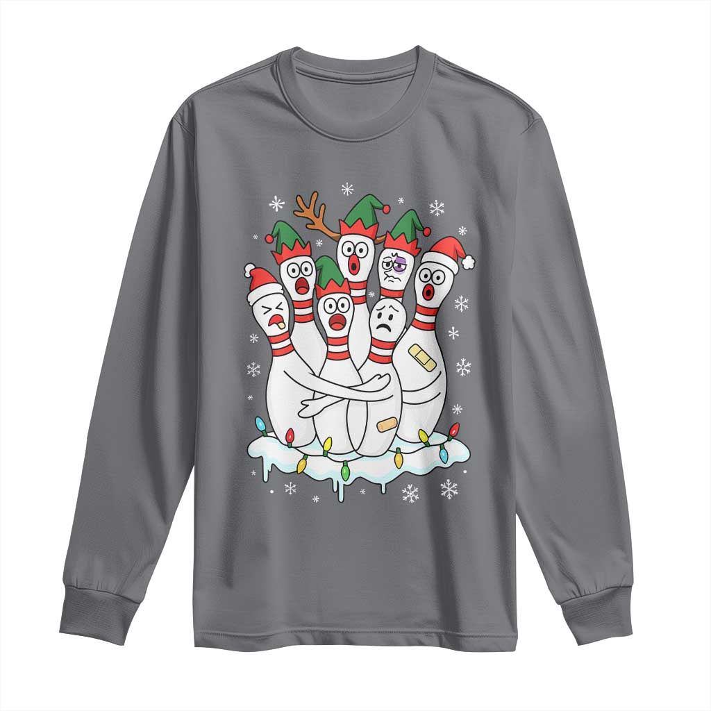 Funny Scared Cartoon Christmas Bowling Pins Long Sleeve Shirt TS11 Charcoal Print Your Wear