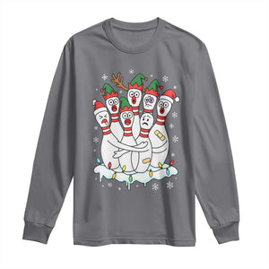 Funny Scared Cartoon Christmas Bowling Pins Long Sleeve Shirt TS11 Charcoal Print Your Wear