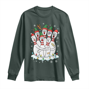 Funny Scared Cartoon Christmas Bowling Pins Long Sleeve Shirt TS11 Dark Forest Green Print Your Wear