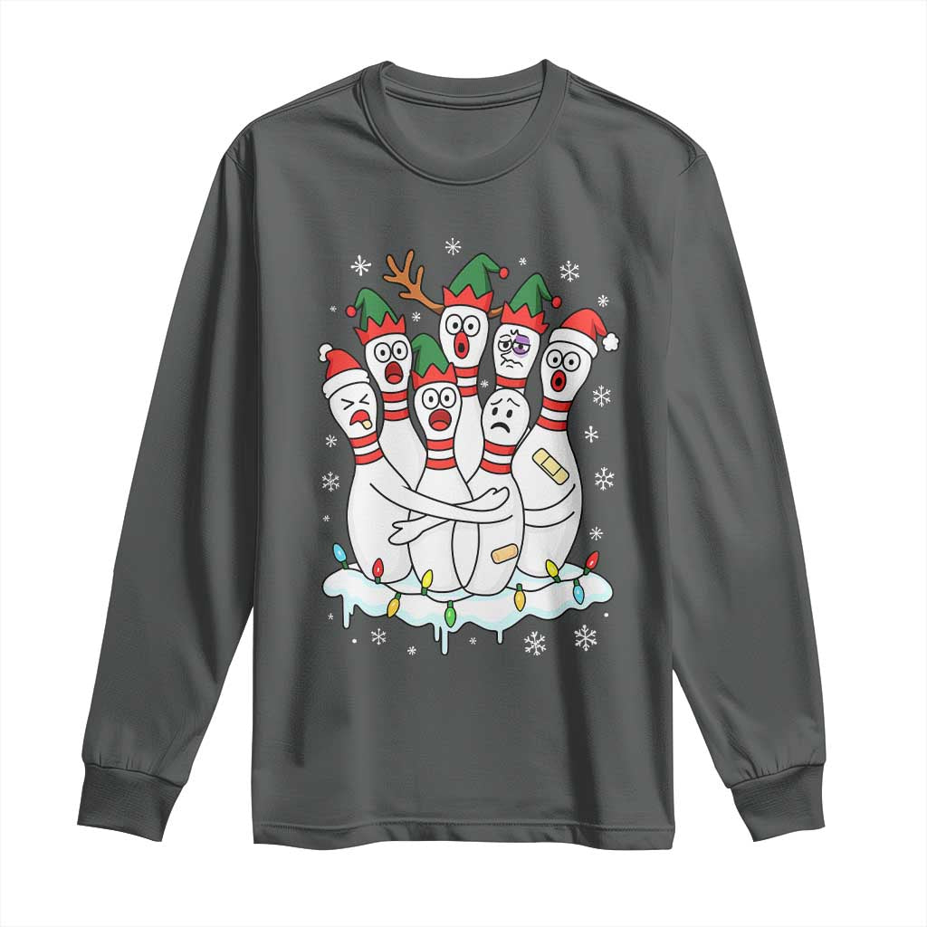 Funny Scared Cartoon Christmas Bowling Pins Long Sleeve Shirt TS11 Dark Heather Print Your Wear