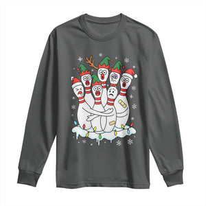 Funny Scared Cartoon Christmas Bowling Pins Long Sleeve Shirt TS11 Dark Heather Print Your Wear