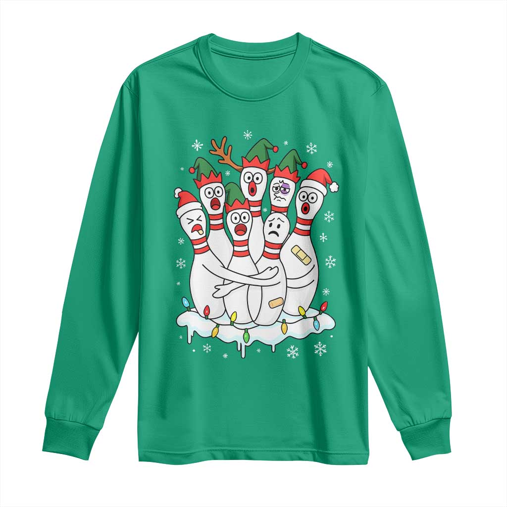 Funny Scared Cartoon Christmas Bowling Pins Long Sleeve Shirt TS11 Irish Green Print Your Wear
