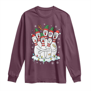Funny Scared Cartoon Christmas Bowling Pins Long Sleeve Shirt TS11 Maroon Print Your Wear