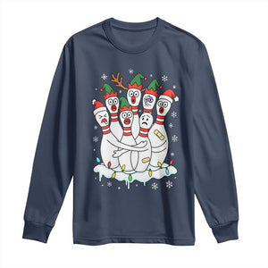 Funny Scared Cartoon Christmas Bowling Pins Long Sleeve Shirt TS11 Navy Print Your Wear