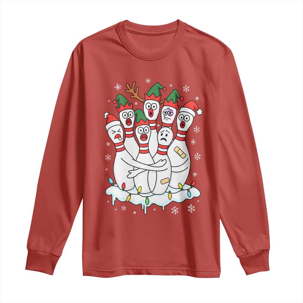 Funny Scared Cartoon Christmas Bowling Pins Long Sleeve Shirt TS11 Red Print Your Wear