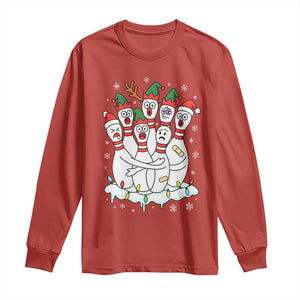 Funny Scared Cartoon Christmas Bowling Pins Long Sleeve Shirt TS11 Red Print Your Wear