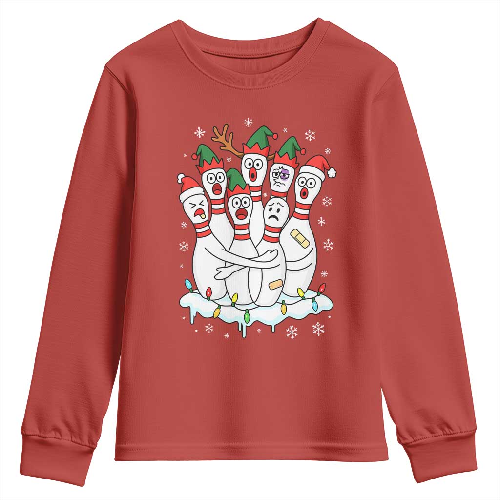 Funny Scared Cartoon Christmas Bowling Pins Youth Sweatshirt TS11 Red Print Your Wear