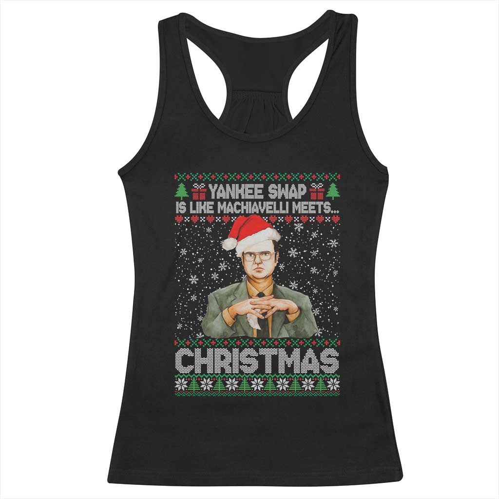 Funny Christmas Office Movie Racerback Tank Top Yankee Swap Is Like Machiavelli Meets Christmas TS11 Black Print Your Wear