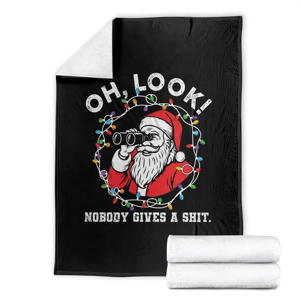 Funny Christmas Santa Oh Look Nobody Gives A Shit Throw Blanket TS11 Black Print Your Wear