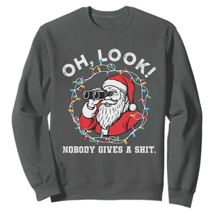 Funny Christmas Santa Oh Look Nobody Gives A Shit Sweatshirt TS11 Dark Heather Print Your Wear