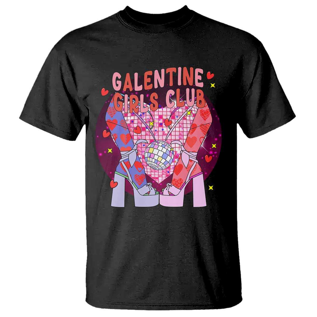 Funny Galentine Girls Club T Shirt Galentine's Day Chunky Heels Platform TS11 Black Print Your Wear