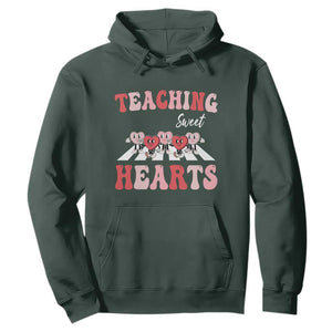 Funny Valentine's Day Teacher Hoodie Teaching Sweet Hearts Cute Student Hearts TS11 Dark Forest Green Print Your Wear