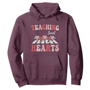 Funny Valentine's Day Teacher Hoodie Teaching Sweet Hearts Cute Student Hearts TS11 Maroon Print Your Wear