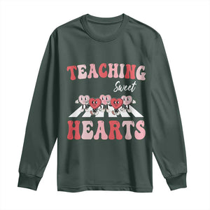 Funny Valentine's Day Teacher Long Sleeve Shirt Teaching Sweet Hearts Cute Student Hearts TS11 Dark Forest Green Print Your Wear