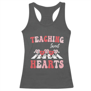 Funny Valentine's Day Teacher Racerback Tank Top Teaching Sweet Hearts Cute Student Hearts TS11 Dark Heather Print Your Wear