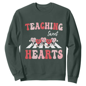 Funny Valentine's Day Teacher Sweatshirt Teaching Sweet Hearts Cute Student Hearts TS11 Dark Forest Green Print Your Wear