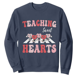 Funny Valentine's Day Teacher Sweatshirt Teaching Sweet Hearts Cute Student Hearts TS11 Navy Print Your Wear