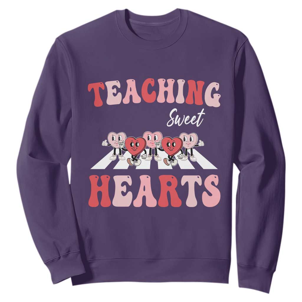 Funny Valentine's Day Teacher Sweatshirt Teaching Sweet Hearts Cute Student Hearts TS11 Purple Print Your Wear