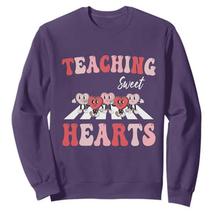 Funny Valentine's Day Teacher Sweatshirt Teaching Sweet Hearts Cute Student Hearts TS11 Purple Print Your Wear