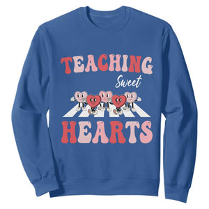 Funny Valentine's Day Teacher Sweatshirt Teaching Sweet Hearts Cute Student Hearts TS11 Royal Blue Print Your Wear