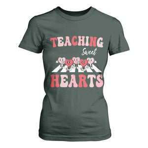 Funny Valentine's Day Teacher T Shirt For Women Teaching Sweet Hearts Cute Student Hearts TS11 Dark Forest Green Print Your Wear