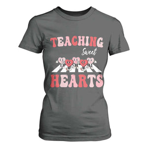 Funny Valentine's Day Teacher T Shirt For Women Teaching Sweet Hearts Cute Student Hearts TS11 Dark Heather Print Your Wear