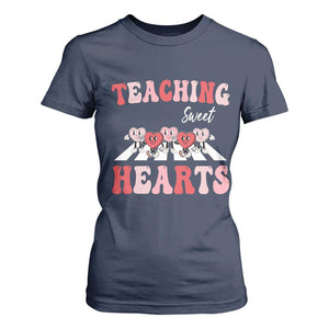 Funny Valentine's Day Teacher T Shirt For Women Teaching Sweet Hearts Cute Student Hearts TS11 Navy Print Your Wear